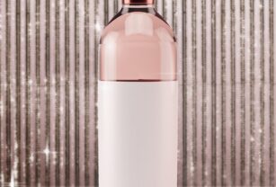 Festive Rosé wine on pink background