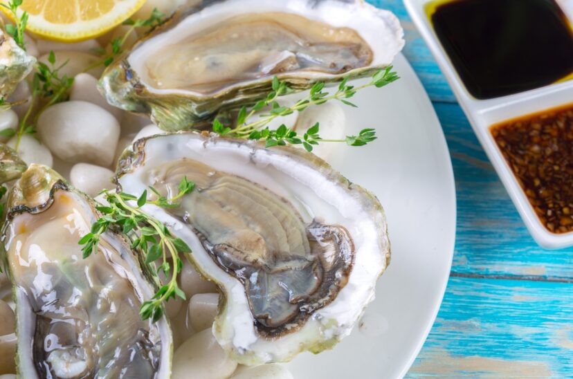 raw oysters with lemon and ice