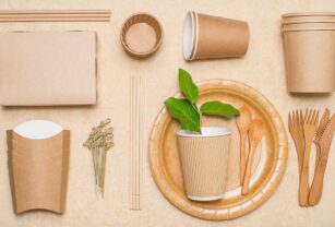 Eco friendly food containers from paper on craft paper. Plastic