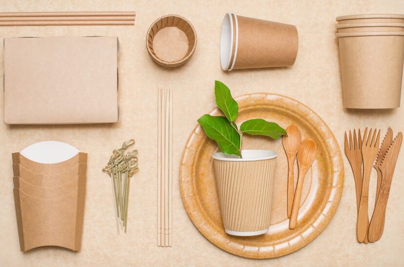 Eco friendly food containers from paper on craft paper. Plastic